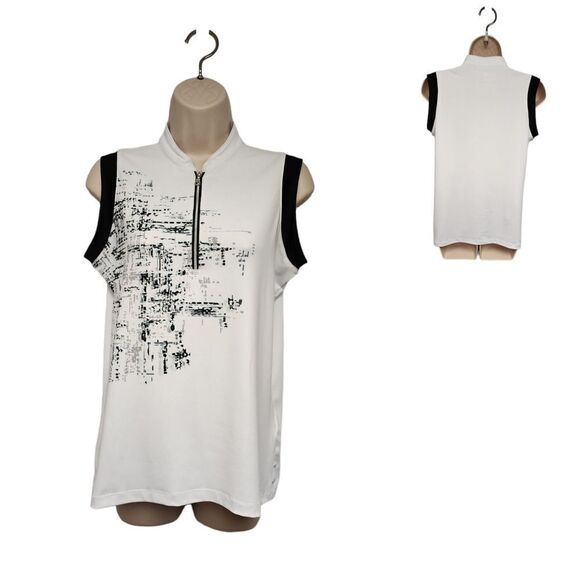 Kate Lord Tops - KATE LORD COLLECTION SLEEVELESS GOLF POLO TOP BLACK/WHITE SIZE M